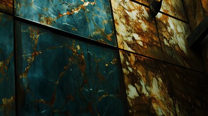 Abstract Dark Teal and Brown Marble Tile Wall Texture