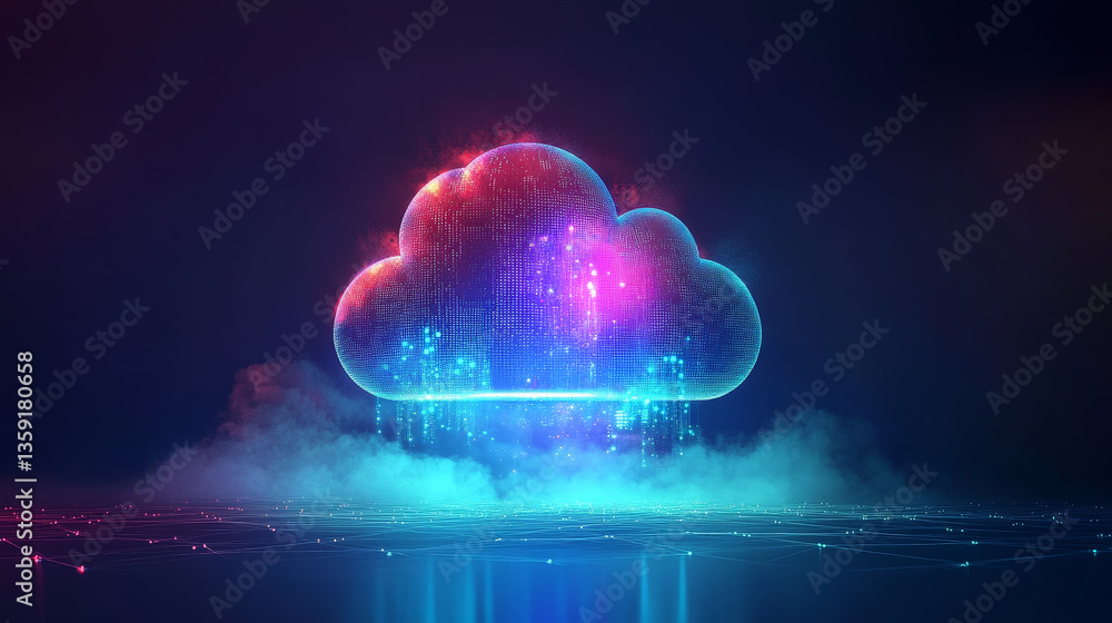 Poster big data and cybersecurity 3d illustration. neural network and cloud technologies. global database a