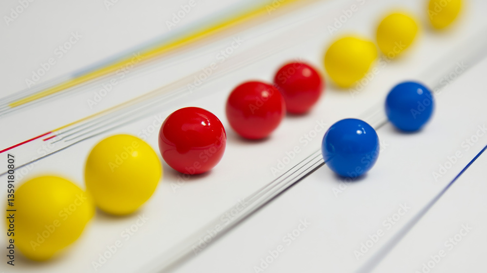 Poster colorful spheres on lined surface create playful pattern