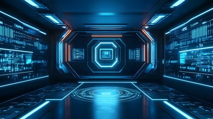 Futuristic Sci-Fi Control Room with Holographic Displays