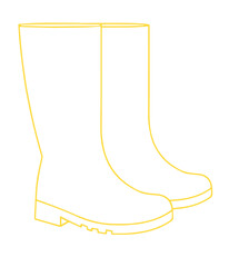 Yellow pair of rubber boots with high shafts, thick sole, and small heel, designed for wet weather and outdoor activities.

