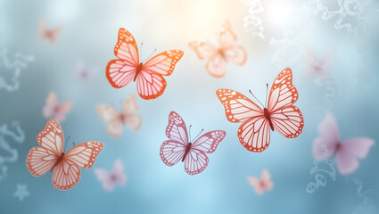 transparent glass colored background with butterflies
