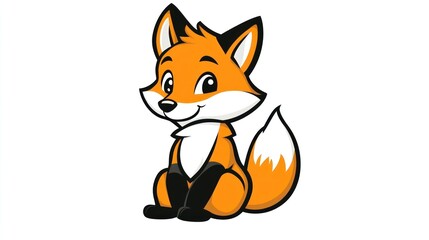 Obraz premium Cute cartoon fox sitting, cheerful expression, simple style, kids' illustration