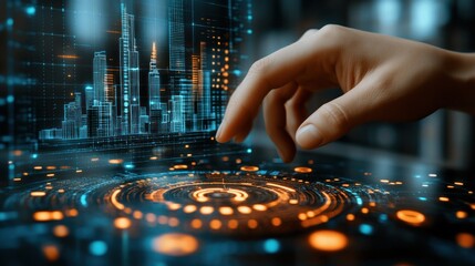 Naklejka premium Interactive holographic city data