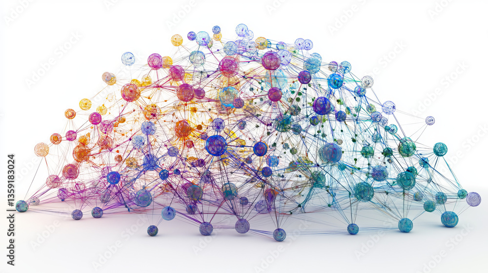 Poster big data concept. crystal mesh 3d illustration. neural connections in digital brain. data network an
