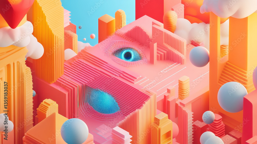 Poster bright stream of consciousness. abstract 3d illustration. brainstorming and metaphysical practices. 