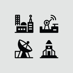 Factory and industrial building icons set in black silhouette design