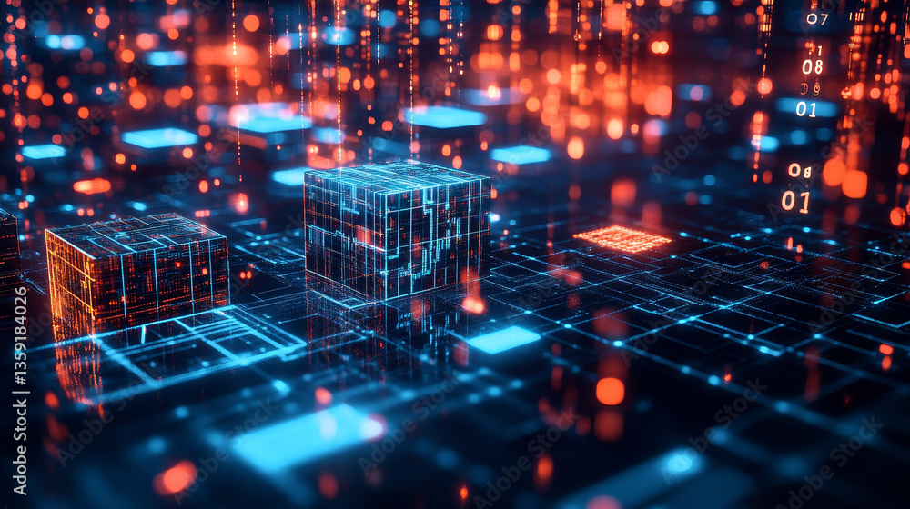 Poster abstract 3d illustration of information space in high-tech world of future. global data collection a