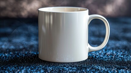 A simple yet elegant blank white ceramic mug mockup rotating continuously, placed against a black glitter background HD 8K wallpaper Photographic Image