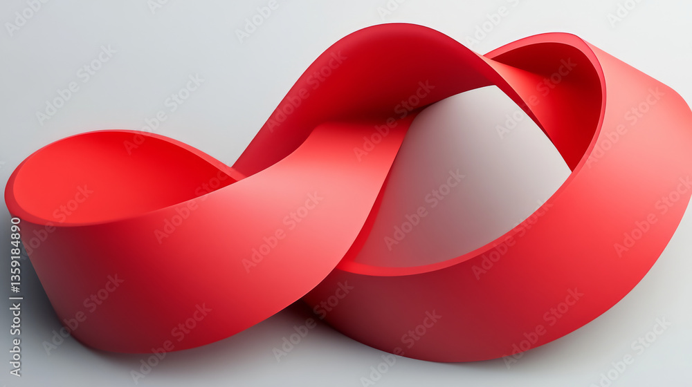 Poster red abstract 3d ribbon shape on light background