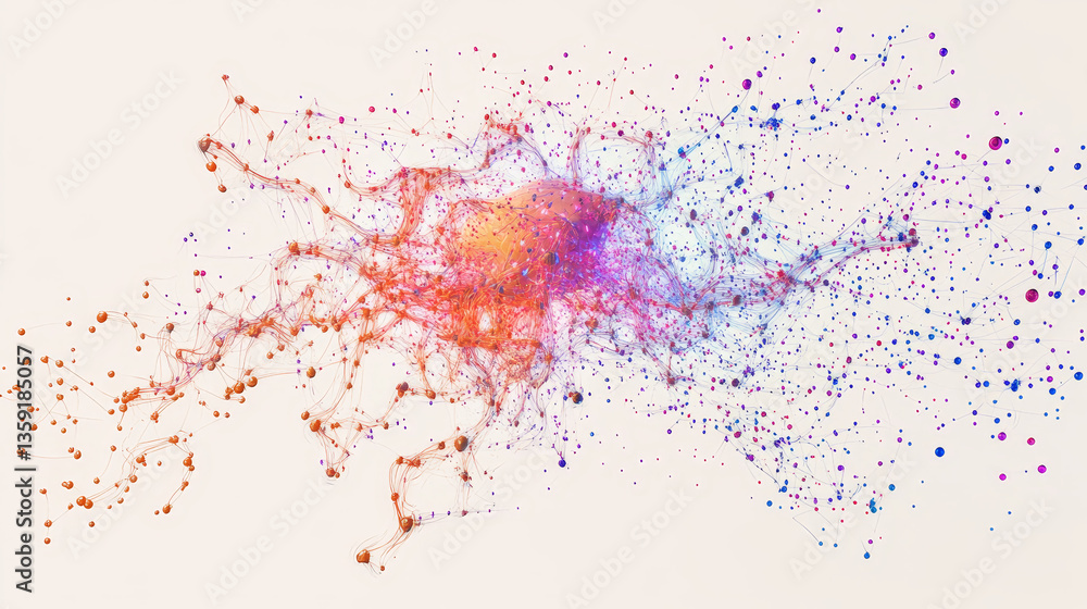 Poster abstract neural network 3d illustration. cyber emotion for business presentation. nano particles in 