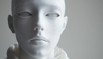 Masks on mannequins, horror background