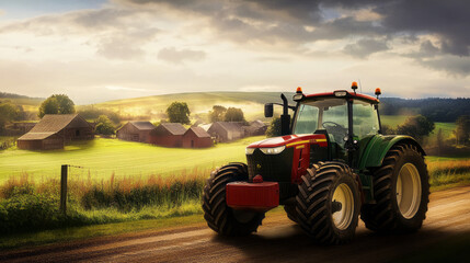 Fototapeta premium red tractor on a field