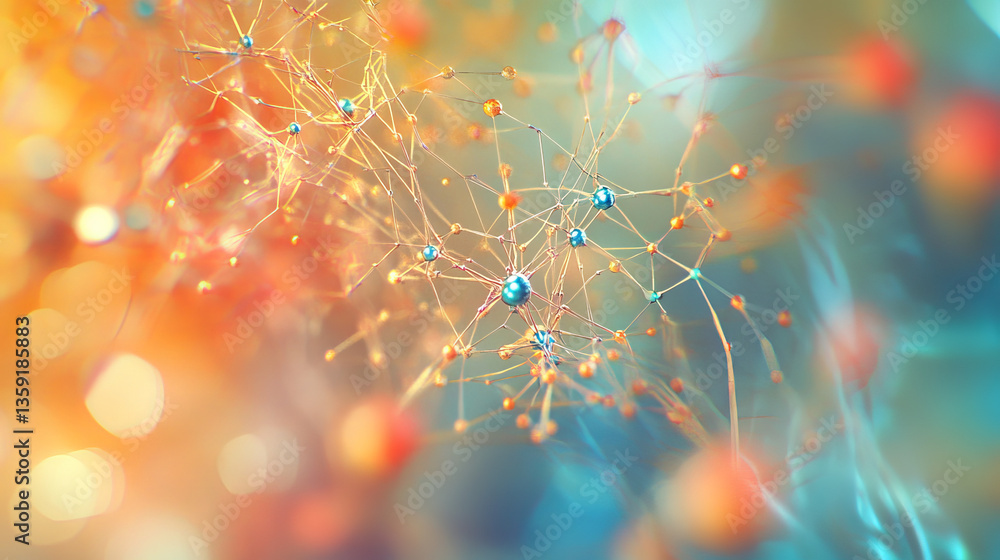 Poster big data. neural network and artificial intelligence 3d illustration. polygonal mesh with shallow de