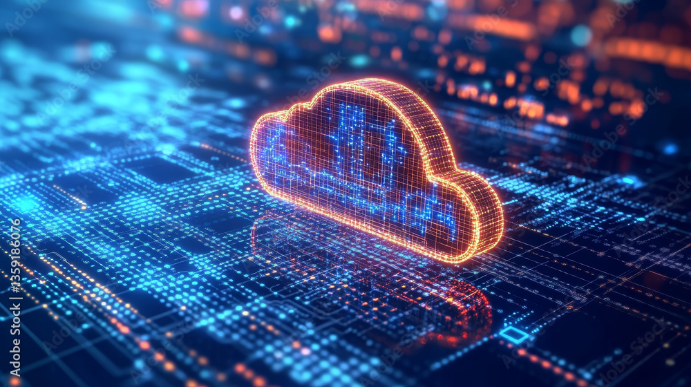 Poster cyber network 3d illustration. cloud technology. blockchain and database security. polygonal grid an