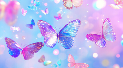 Colorful butterflies in dreamy sky