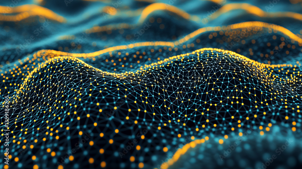 Poster cyber network 3d illustration. cloud technology. blockchain and database security. polygonal grid an