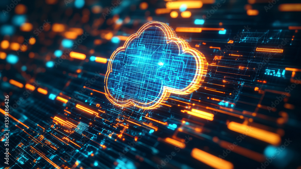 Poster cyber network 3d illustration. cloud technology. blockchain and database security. polygonal grid an