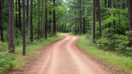 Fototapeta premium winding dirt path through lush green forest