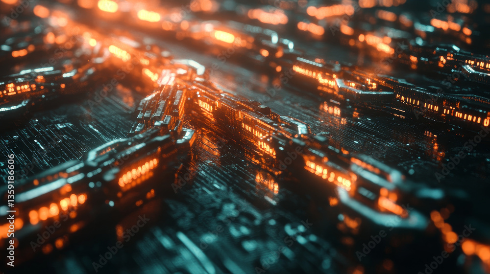 Poster cyber network 3d illustration. cloud technology. blockchain and database security. polygonal grid an
