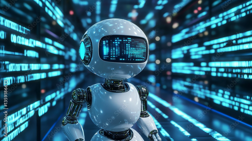 Aufkleber chat bot. artificial intelligence in the global network. communication in social networks. 3d illust