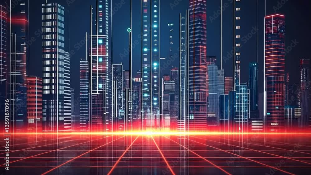 Poster visual representation of sound waves in a modern city skyline generative ai