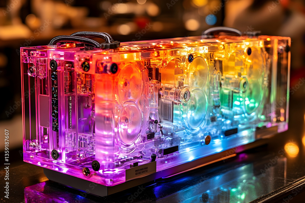 Poster Colorful illuminated computer hardware display showcasing advanced technology in a modern setting