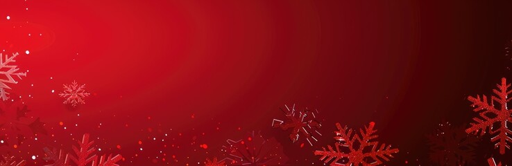Xmas and New Year holiday red background with 3d dripping shiny snowflakes, Christmas banner, postcard, invitation, celebration. Flat lay, top view, with copy space.