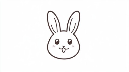 Obraz premium Cute cartoon rabbit face, simple line art, white background, for children's products