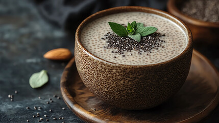 Delicious Chia Seed Pudding in Brown Bowl Healthy Breakfast or Snack Dietary Fiber
