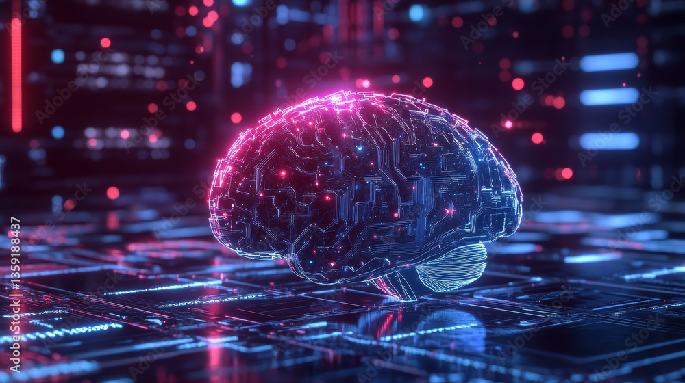 Poster ai brain, mind, artificial intelligence 3d illustration. technology and science concepts of future