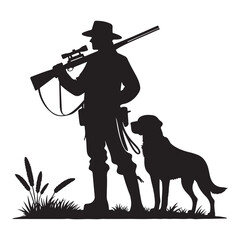 Hunter Silhouette Illustration with Dog Gun Adventure Outdoors