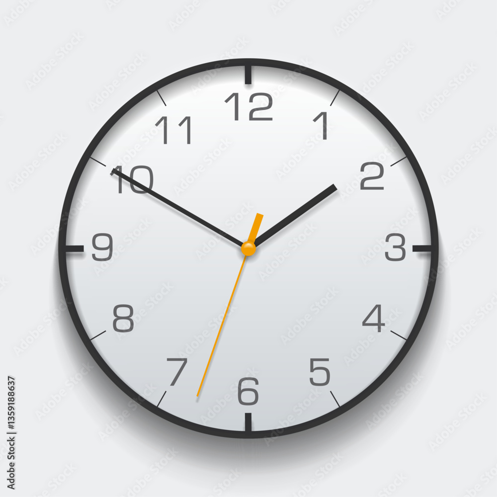 Poster simple light clock in realistic flat style, with arrow and numbers. watch on gray background. busine