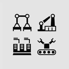 Factory and industrial building icons set in black silhouette design