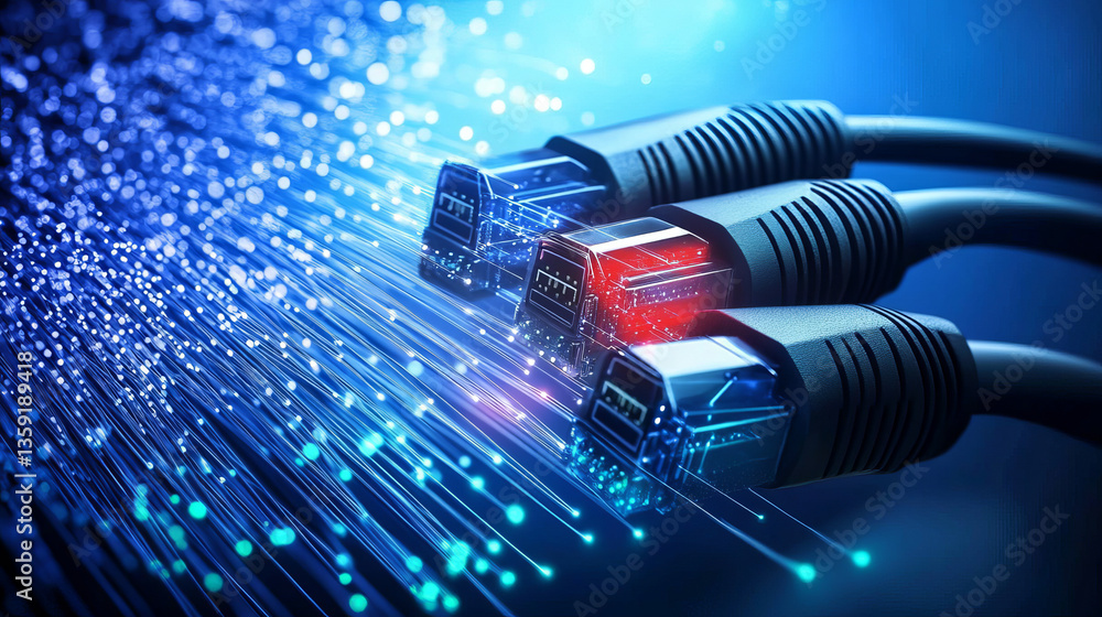 Poster digital technologies of future. transmission and storage of data in global cyberspace. encrypted dat