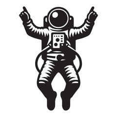 Weightless astronaut illustration in black and white vector design