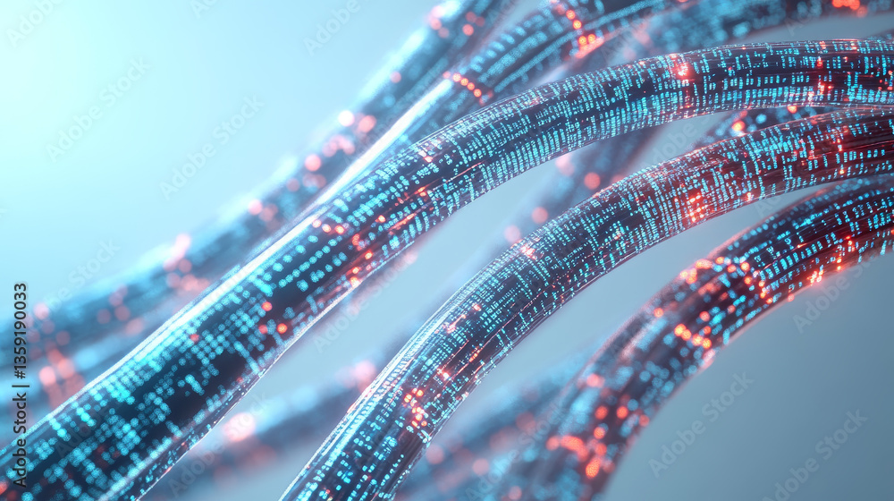 Poster digital technologies of future. transmission and storage of data in global cyberspace. encrypted dat