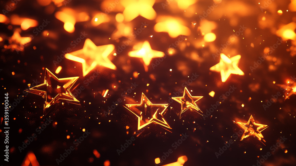 Poster abstract tech background. shining star. glowing polygon network with bokeh effect. 3d illustration o