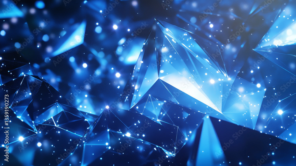 Aufkleber abstract tech background. shining star. glowing polygon network with bokeh effect. 3d illustration o