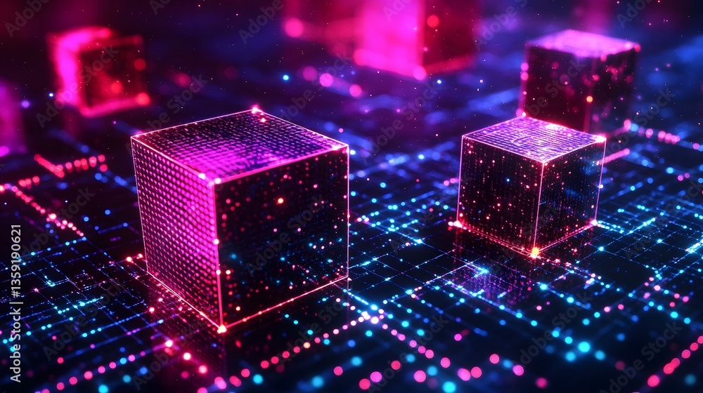 Poster abstract digital cubes network data technology background