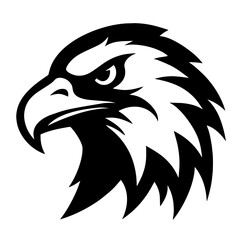 Profile of a bald eagle’s head with a sharp, hooked beak, intense gaze, with detailed feathers on the neck, head, strength, courage, American symbol of freedom.