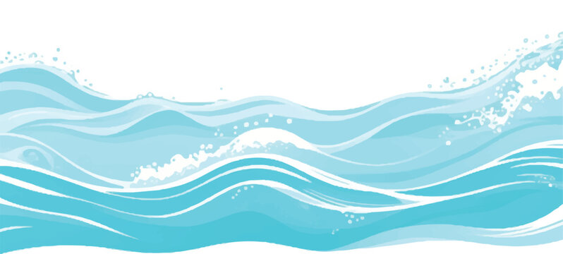 Elegant Water Wave Abstract Design in Soft Blue and Green Watercolor, Perfect for Background Use in Graphic Design Projects Focused on Tranquility and Oceanic Themes.
