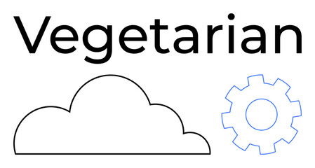 Cloud outline, gear icon, and Vegetarian text highlight clean design. Ideal for health, sustainability, cloud technology, innovation, eco-living, food industry flat simple metaphor