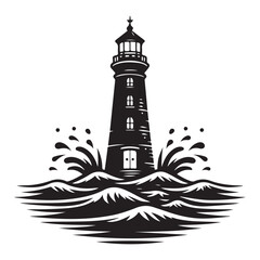 Lighthouse vector illustration in ocean waters for guidance and safety