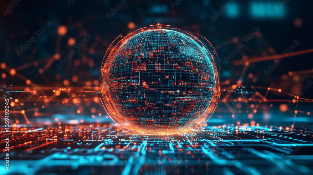 Aufkleber cyberspace and digital intelligence. high technology business. artificial neural network. blockchain