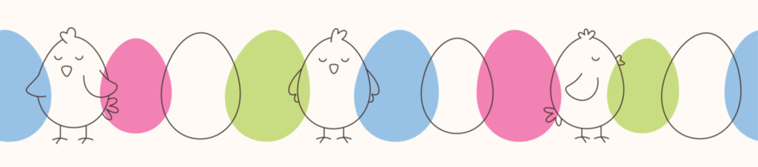 Easter seamless pattern with little chicks and eggs in abstract style. Easter concept design for banner, card or flyer.
