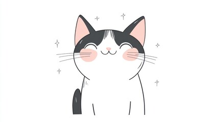 Obraz premium Cute cartoon cat, happy expression, adorable, simple background, digital art, for social media, kids, website, or prints