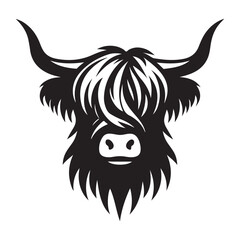 Highland Cow Head Vector Silhouette Art Design Graphic