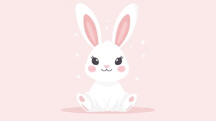 Cute cartoon rabbit on pink background