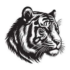 Majestic Tiger Head Vector Art Illustration Black and White Design